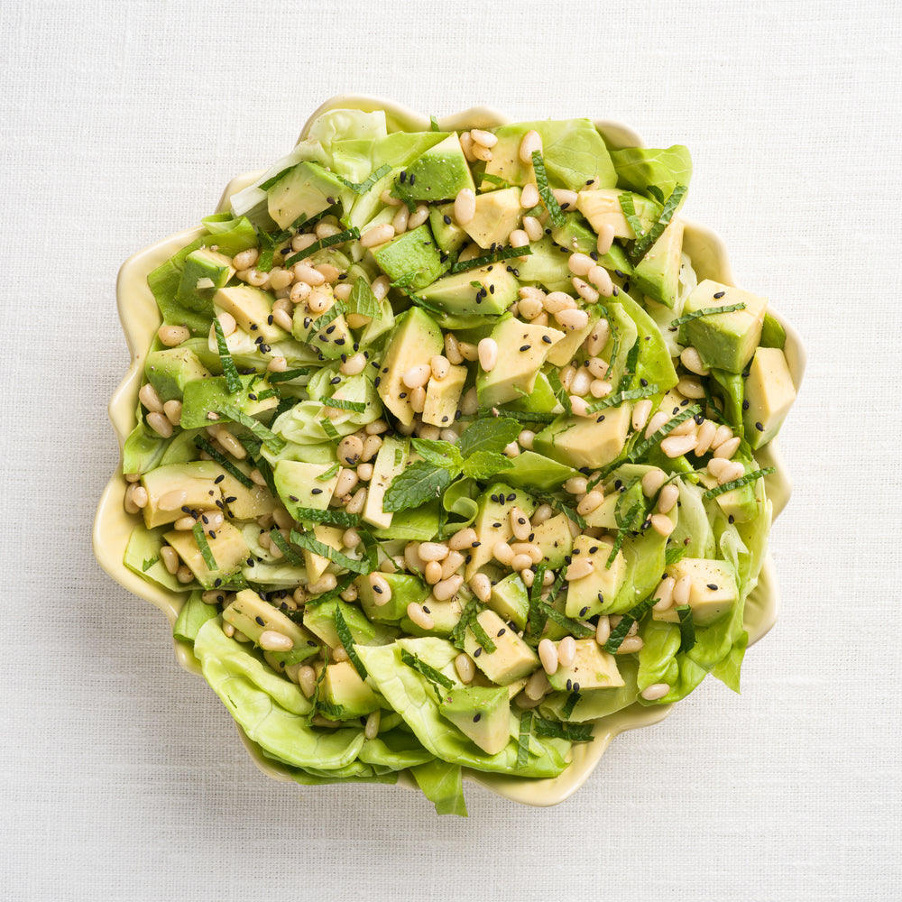 Avocado Mint Salad with Toasted Pine Nuts & Blackberry Vinaigrette